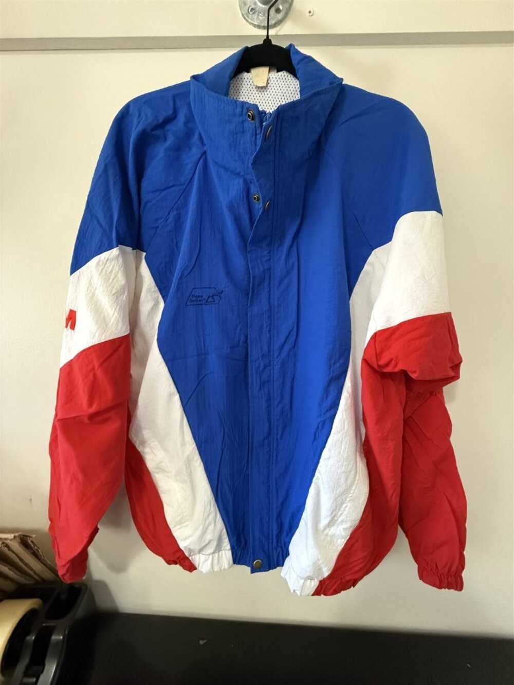 Vintage Pace Setter Jacket Red White Blue Windbreaker Size XL Advertising